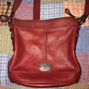 Fossil Red Leather Crossbody Bag